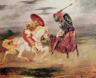 Zwei Ritter kämpfen in einer Landschaft, ca. 1824